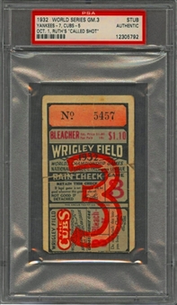 1932 World Series Game 3 Yankees vs. Cubs Ticket Stub – Babe Ruths "Called Shot" (PSA/DNA)